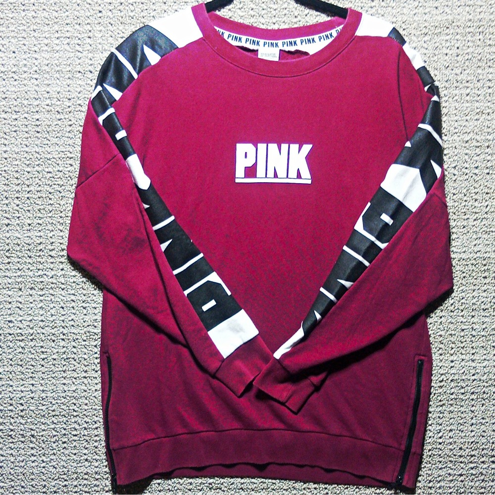 PINK Victoria's Secret M Burgundy Colorblock Crewneck Pullover Sweatshirt. #L4